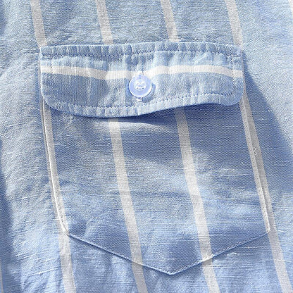 Striped Linen Long Sleeve Shirt - Casual Slim Fit