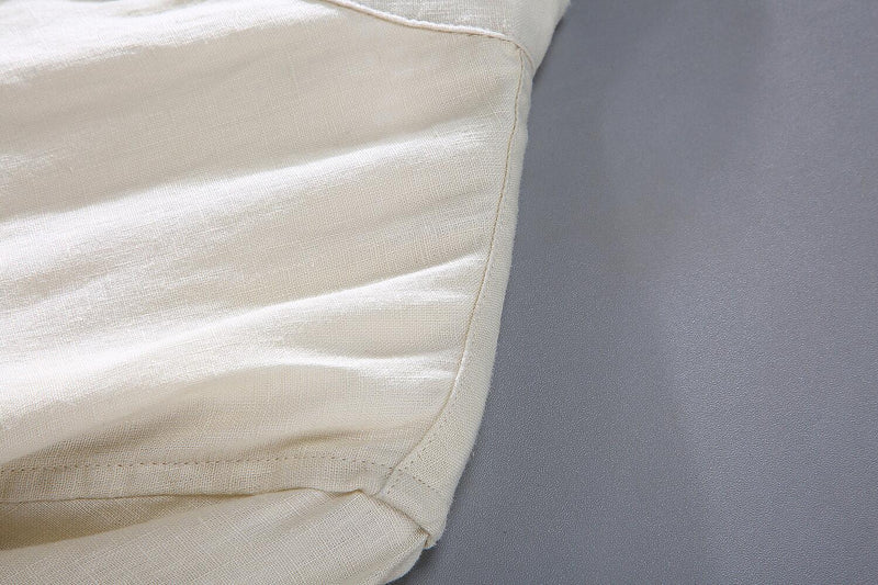 Pure Linen Long Sleeve Shirt - Stand Collar, Loose Fit