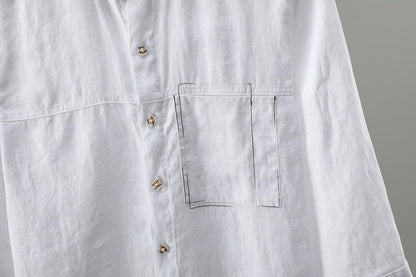 Linen 3/4 Sleeve Shirt - Loose Fit, Pockets