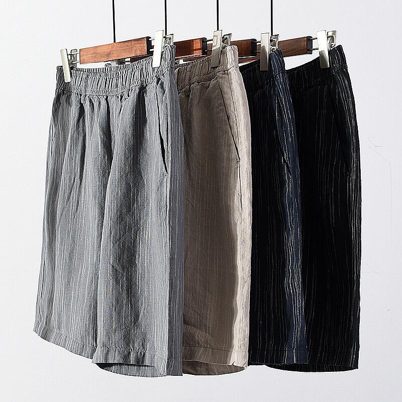 Men's Striped Drawstring Elastic Waist Casual Shorts
